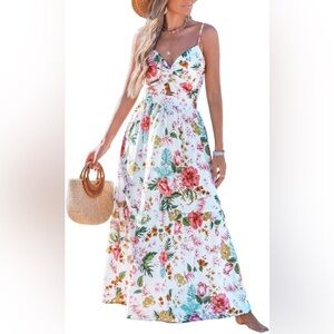 Cupshe Womens Floral Maxi Dress Twisted V neck Sleeveless long dress casual M